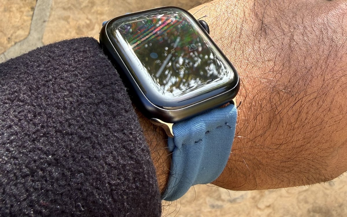 Prototype fabric watch band worn with a smartwatch